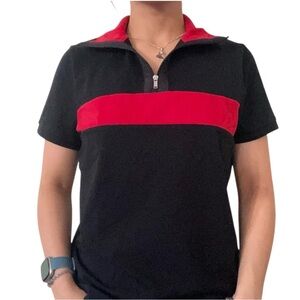 Vintage Ralph Lauren 1/4 Zip Polo Small Black Red
